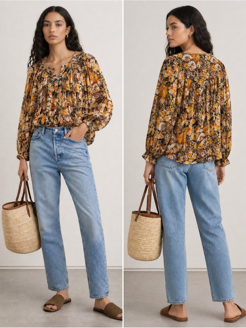 We The Free Cool Meadow Florals Printed Flowy Peasant Blouse Size 2 NWT